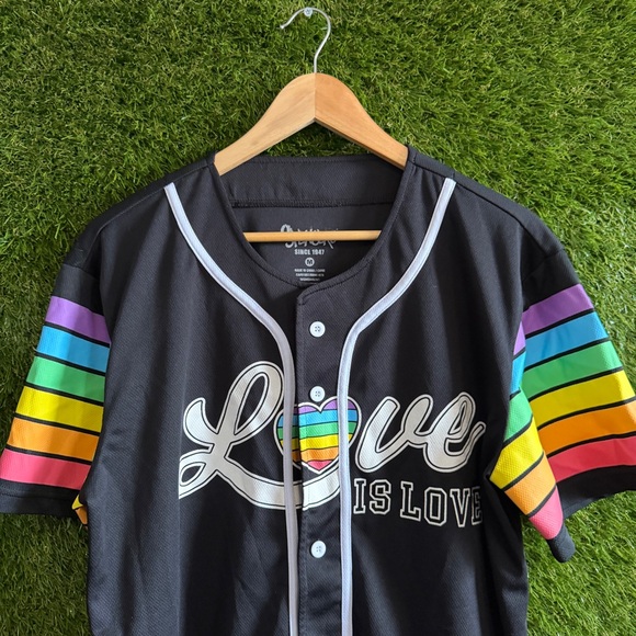 Love is Love Baseball Jersey Short Sleeve Button Up Spencer’s - Picture 3 of 6